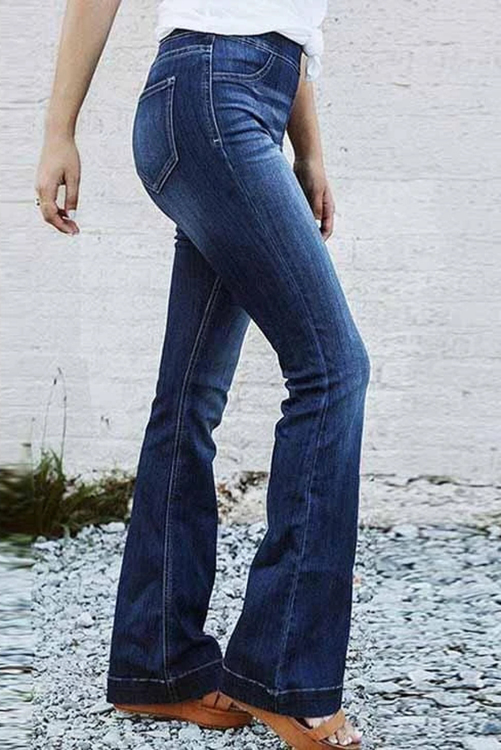 Wholesale Pre Order Bottoms, Cheap Dark Blue Slim Fit Flared Jeans Online