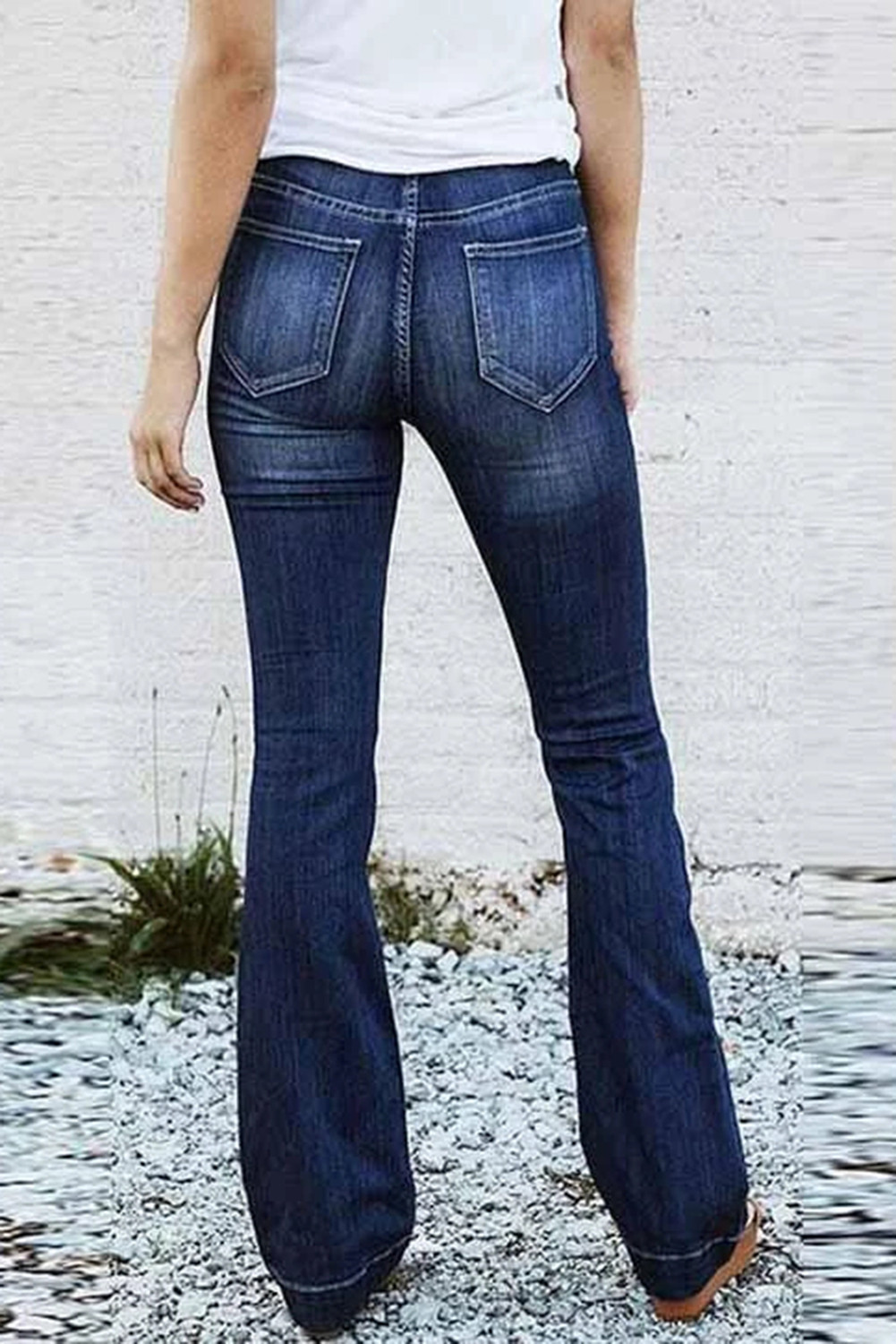 Wholesale Pre Order Bottoms, Cheap Dark Blue Slim Fit Flared Jeans Online