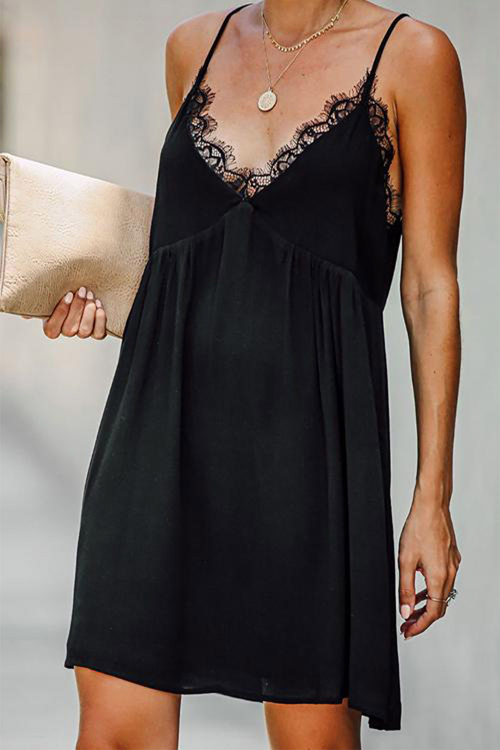 black slip dress