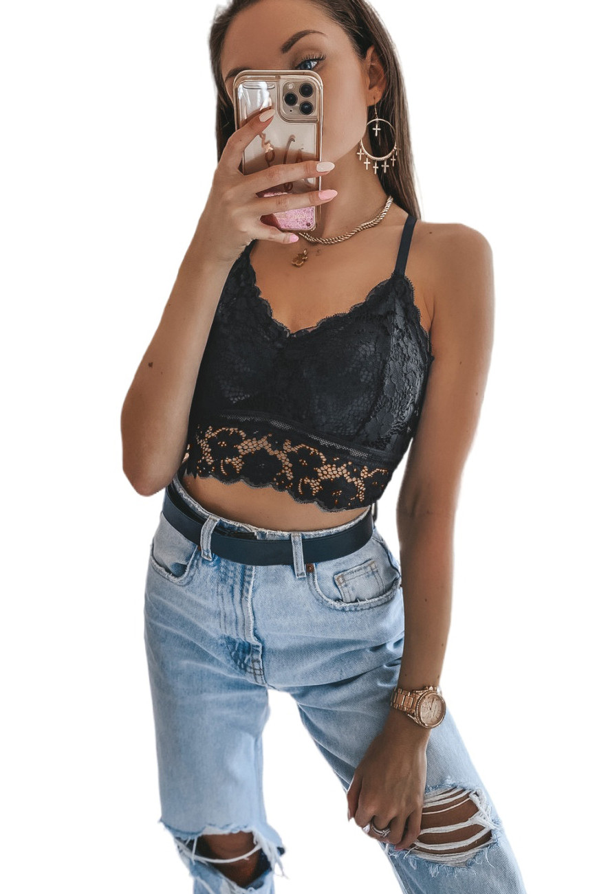 Scallop Edge Lace Bralette Top Black