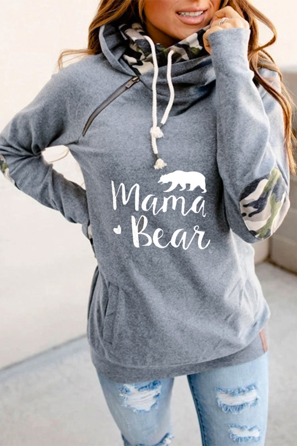 Wholesale Other Category, Cheap Mama Bear Camo Patches Gray Hoodie Online