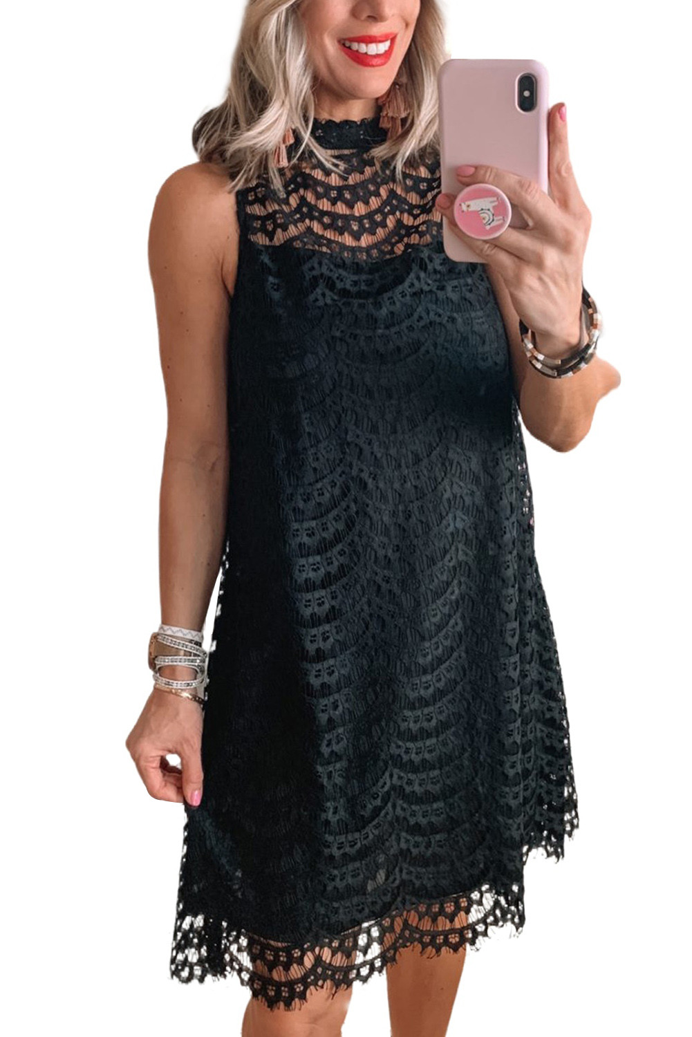 Wholesale Other Category, Cheap Black Lace Sleeveless Mini Dress Online