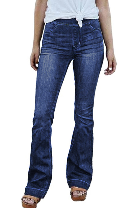 Wholesale Jeans, Cheap Blue High Rise Elastic Waist Flare Jeans Online