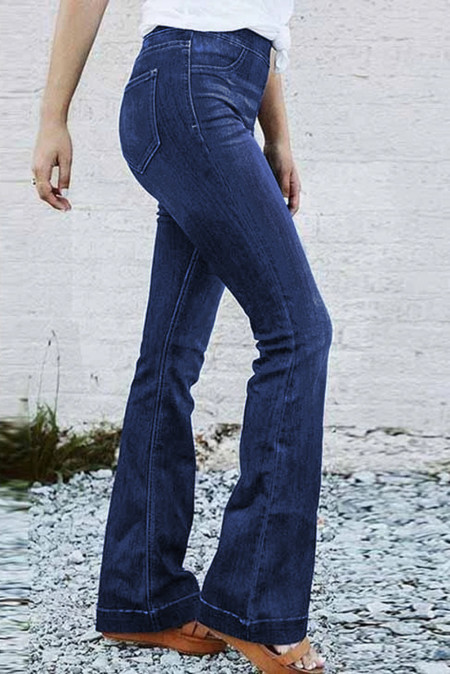 Wholesale Jeans, Cheap Blue High Rise Elastic Waist Flare Jeans Online