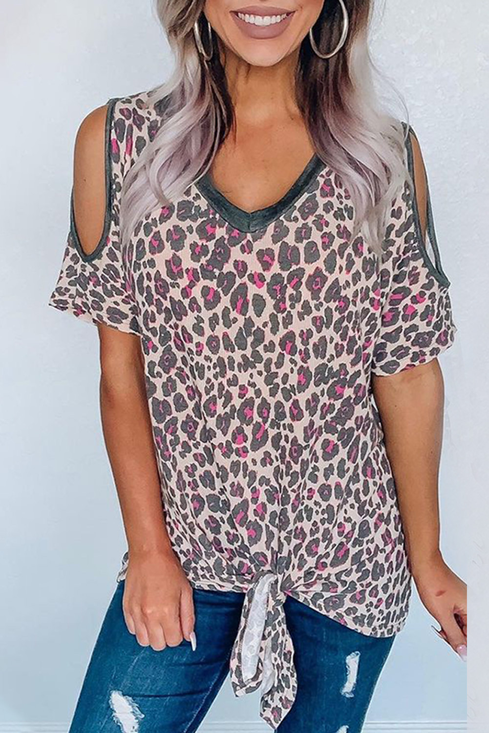 Wholesale Other Category, Cheap Cold Shoulder Leopard Print Top with ...