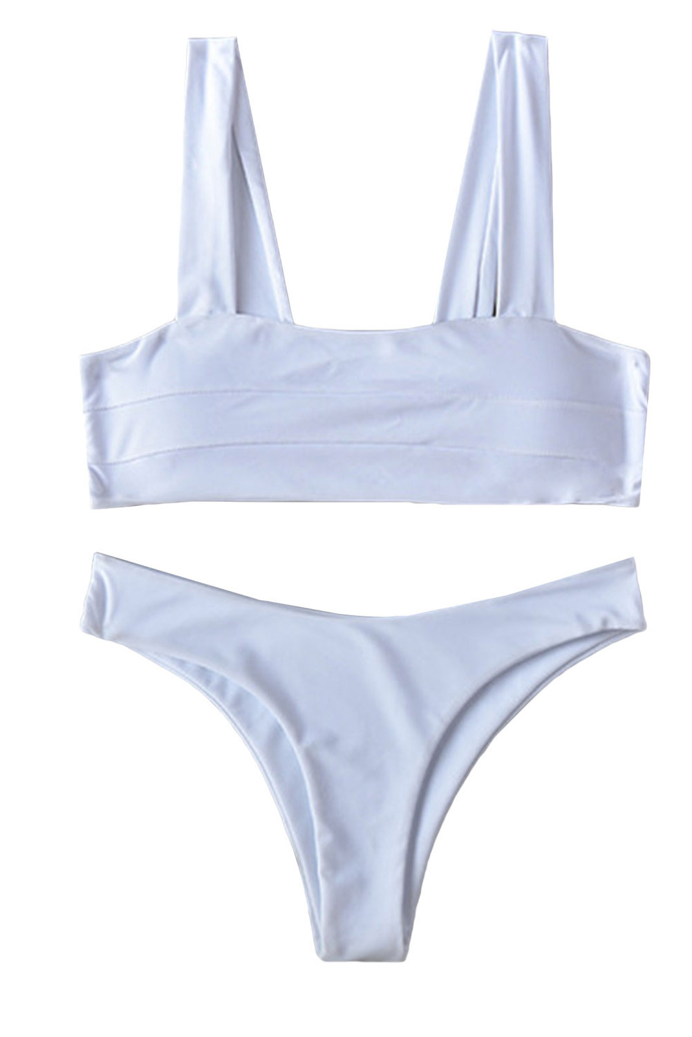 US$5.98 White Wide Straps Padded Bandeau High Cut Bikini Set Wholesale ...