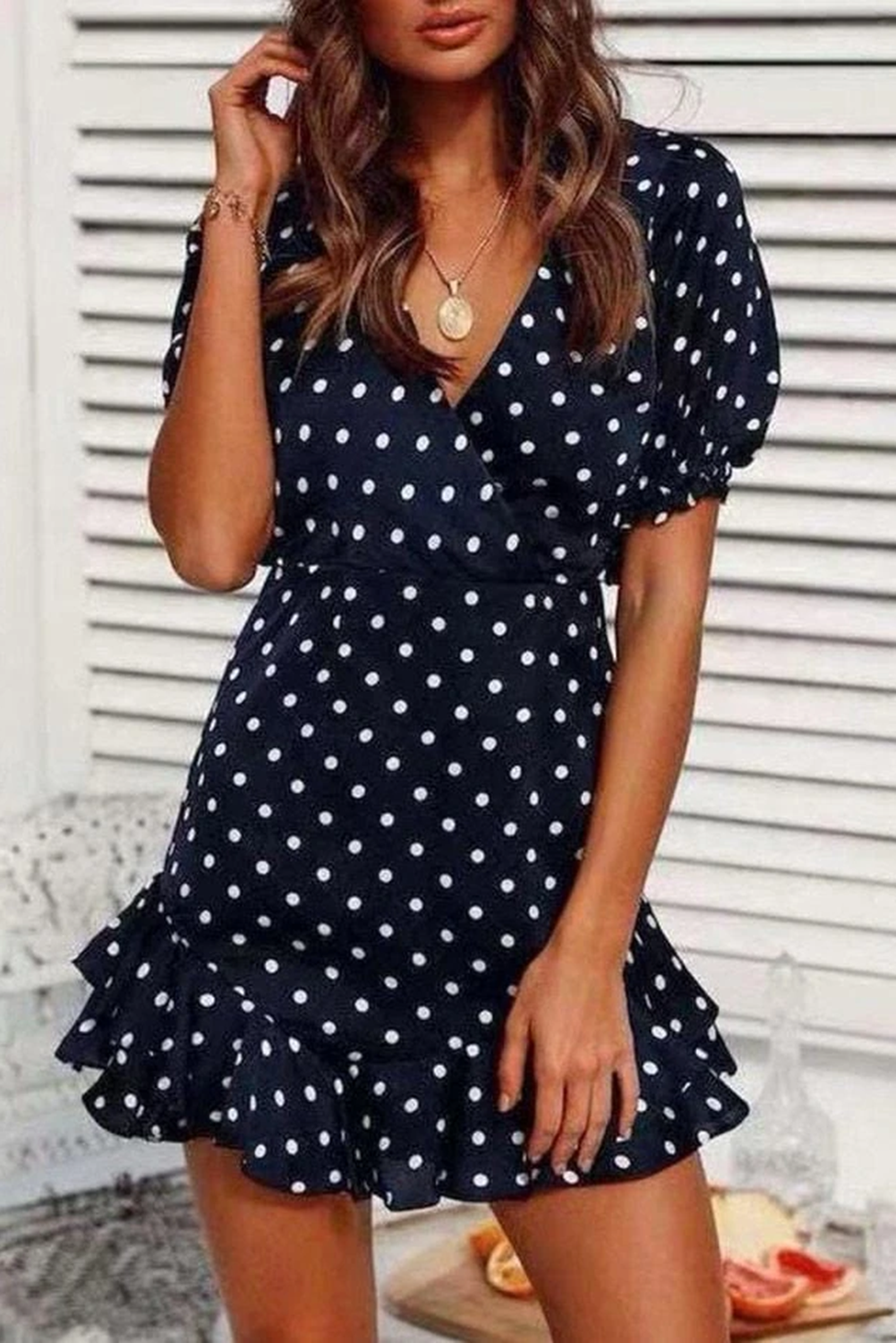 Wholesale Other Category, Cheap Polka Dot Open Back Tie Ruffled Mini