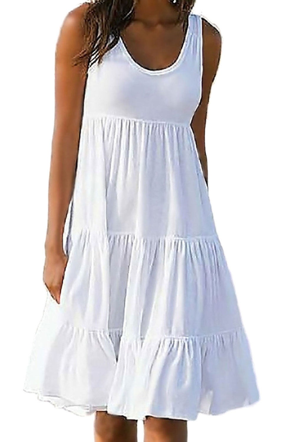 Wholesale Other Category, Cheap White Ruffled Layered Knee Length