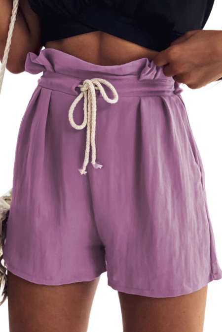 Wholesale Shorts, Cheap Purple Frilled Drawstring Waist High Rise ...