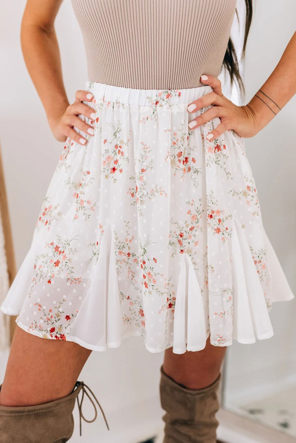 Wholesale Other Category, Cheap Floral Mini Skirt with Ruffled Hemline ...