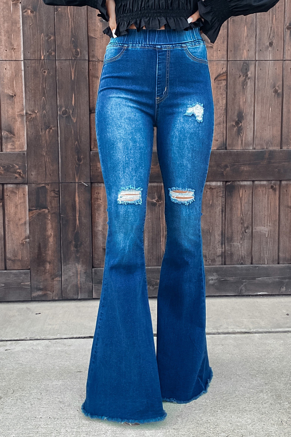 US$10.98 Blue Ripped Bell Jeans Wholesale Online