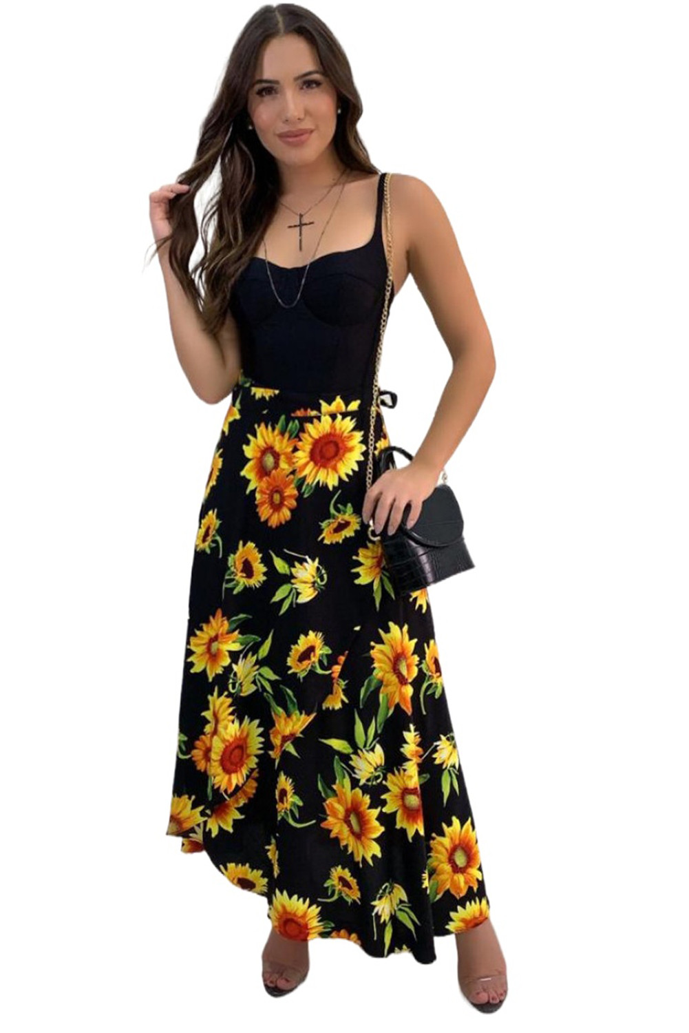 US$8.98 Spaghetti Straps Sunflower Maxi Dress Wholesale Online