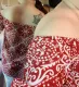 Asvivid Womens Vintage Polka Dot Printed Off the Shoulder Tops 3/4 Sleeve Tie Knot Shirt Chiffon Bloues
